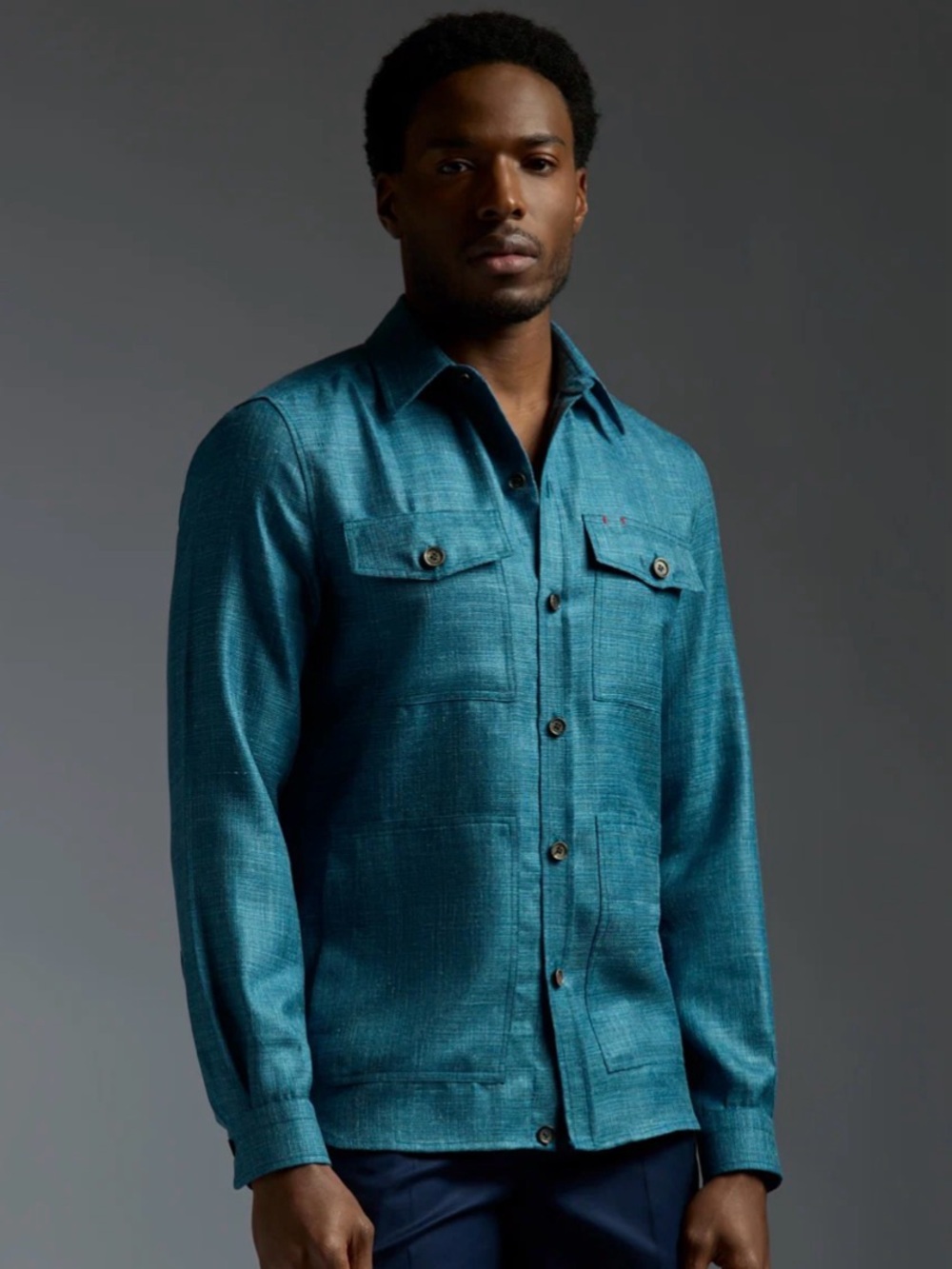 ISAIA Napoli Wool Silk and Linen Four Pockets Overshirt